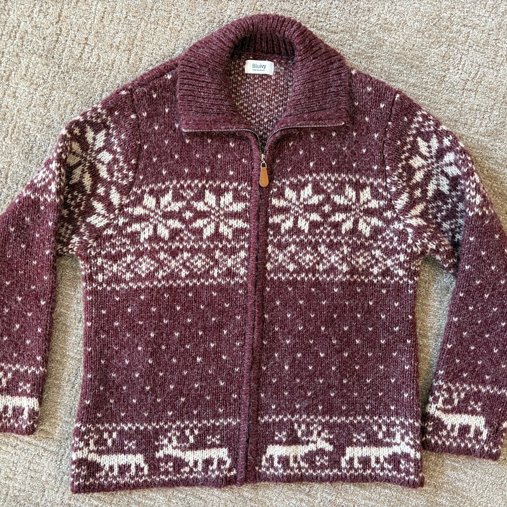 Bluivy Burgundy and White Cardigan Sweater